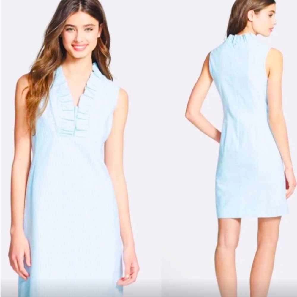 Lilly Pulitzer Adeline turquoise blue stripe seersucker dress Sz 12